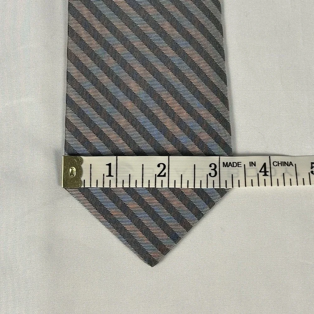 Sulka Silk Tie Silver Gray Herringbone Stripe Classic 3.25